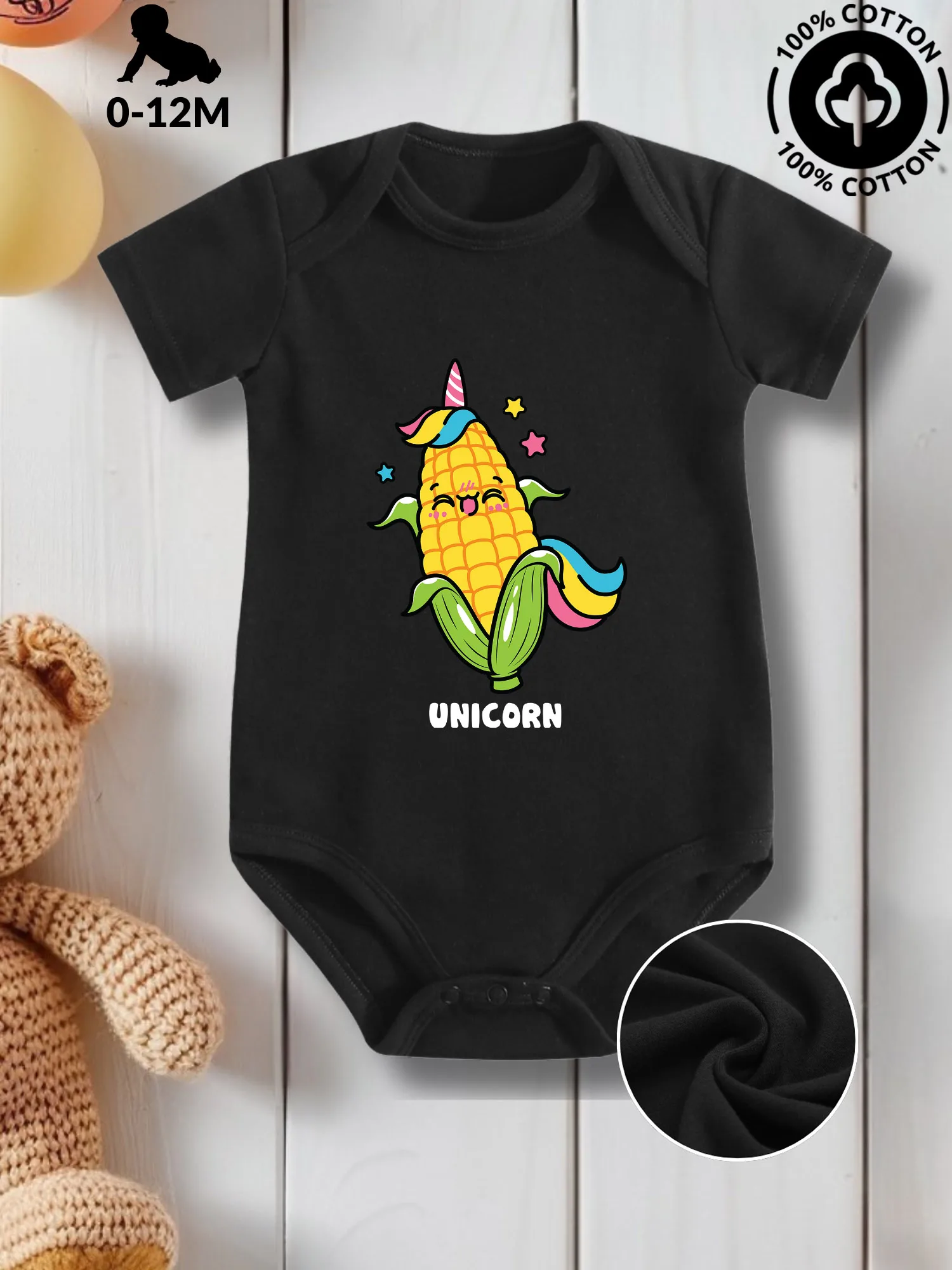 

Детский костюм для ползания Unicorn Pun унисекс, комбинезон для ухода за кожей из чистого хлопка, всесезонный черный боди 190GSM