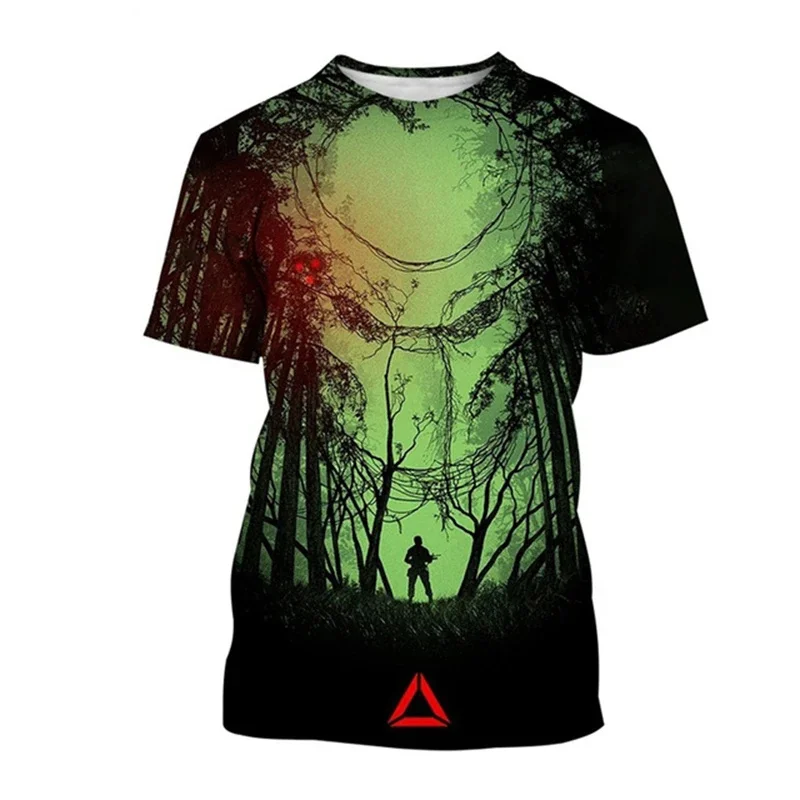 Predator Theme 3D Printed Short-sleeve T-shirt Casual Streetwear Unisex Round Neck Loose Top for Daily Wear