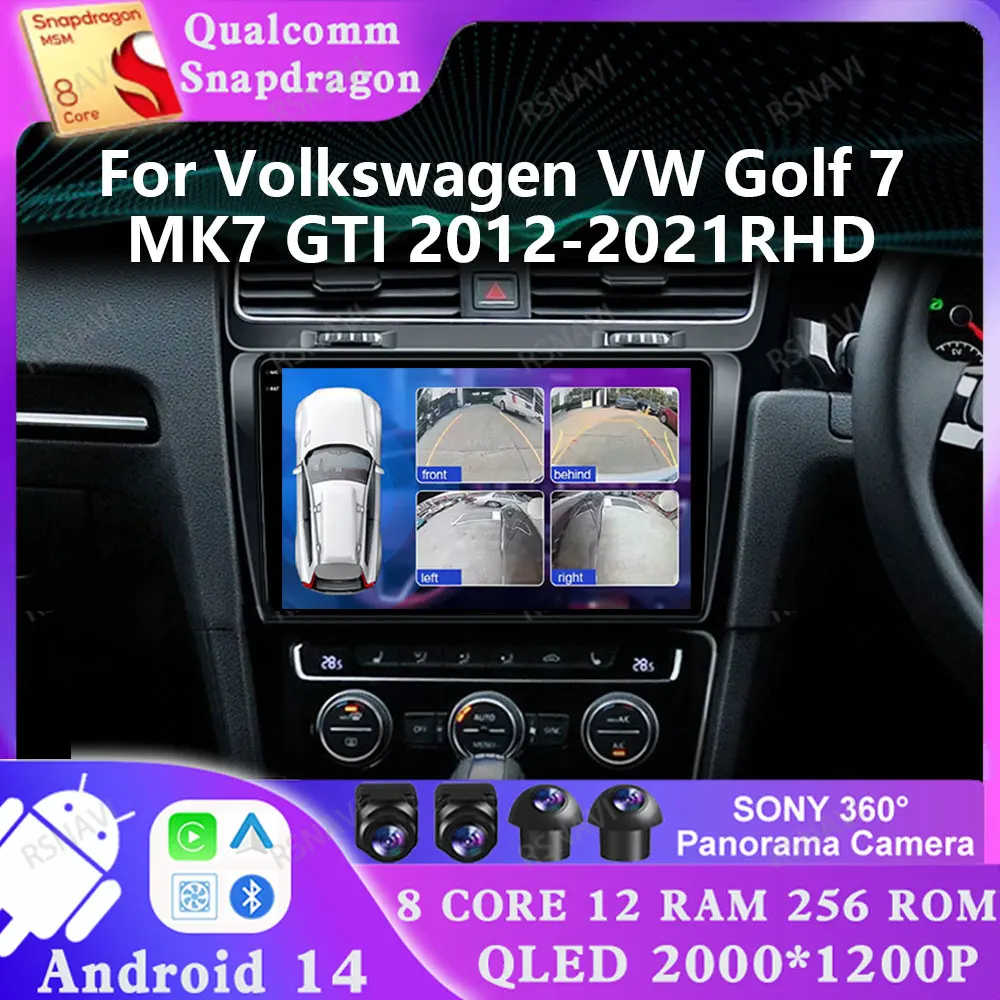 Android 14 For Volkswagen VW Golf 7 MK7 GTI 2012-2021RHD Viedo Player AUTO Qualcomm Head Unit Navigation Stereo Multimedia 2 DIN