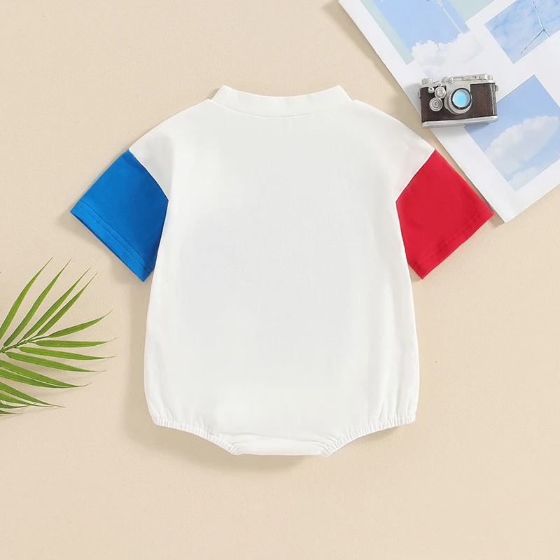 2024-03-06 Lioraitiin Summer Baby Girls Boys 4th of July Clothes Short Sleeve O-Neck Letter Embroidery Bodysuit Infant Playsuit image 2