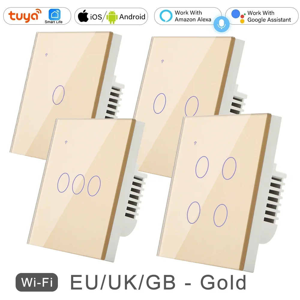 Tuya WiFi Smart Auf Off Licht Schalter 220V Power-Taste Wand Touch Alexa Google Home Sprach Mit Ohne Keine neutral Draht EU Zwei Weg