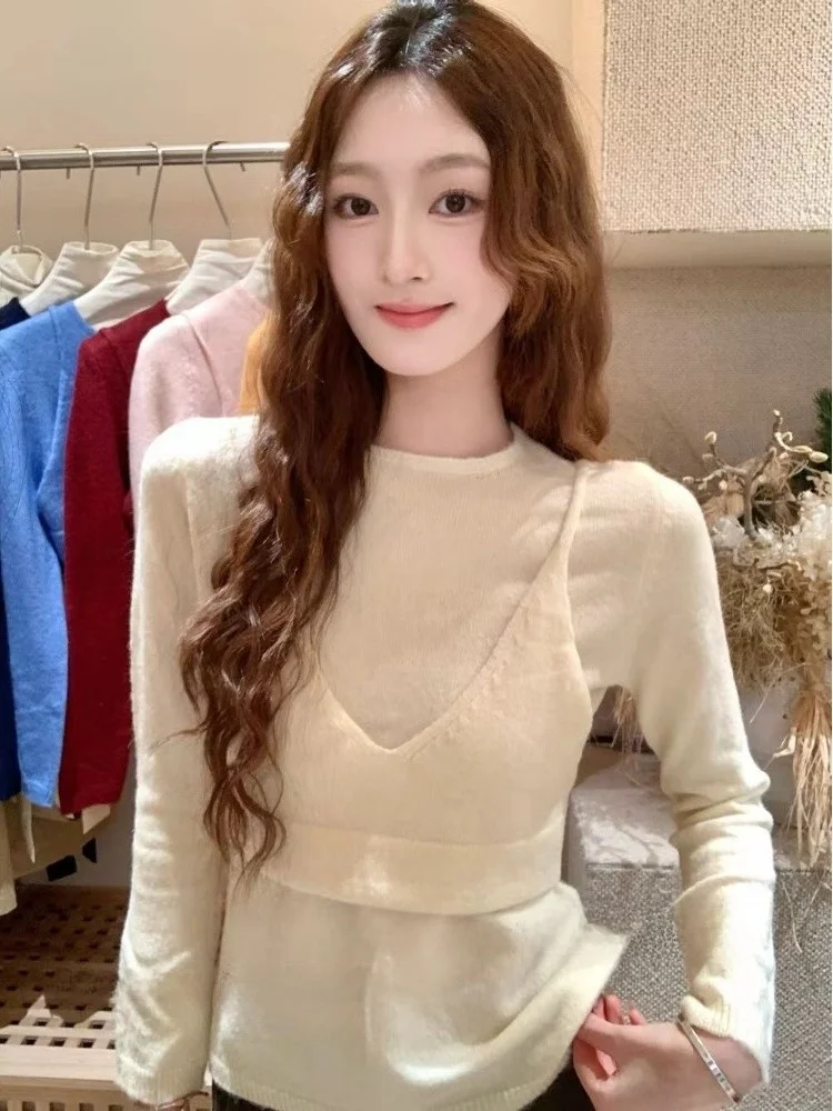 

Модный корейский женский вязаный топ на бретелях, облегающий базовый слой, верхняя одежда, модный зимний дизайн Faion Design Sense