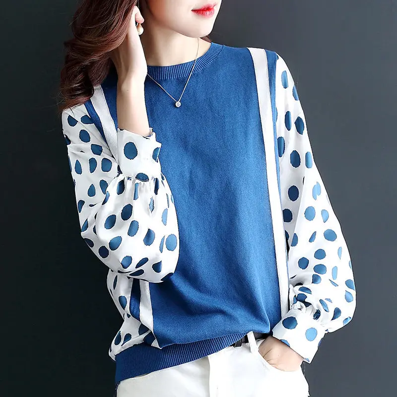 Fashion Printed Fake Two Pieces Polka Dot Blouse Female Clothing 2023 Spring Autumn New Casual Pullovers Commute Shirt