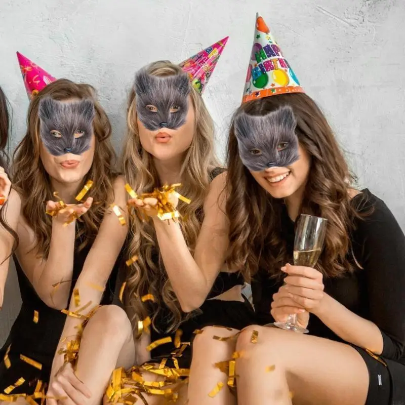 B95F ぬいぐるみ猫フェイスマスク子供大人用ハロウィンドレスアップ、コスプレ動物マスク仮面舞踏会カーニバルコスプレパーティー用