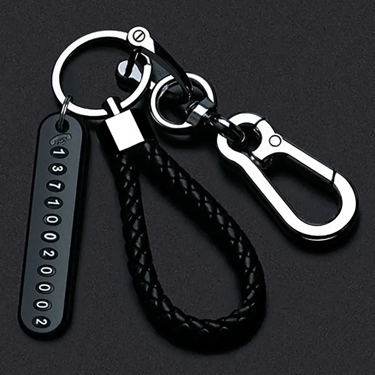 

Trendy DIY Mobile Phone Number Plate Pendant Keychain for Men Punk Simple Woven Leather Rope Anti-lost Car Key Chain Accessories