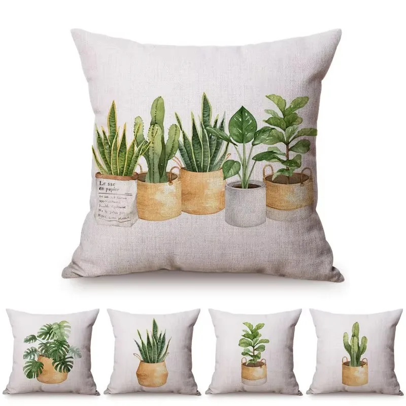 Green Plant Nordic Concise Small Fresh Sofa Decorative Cushion Cover Cactus Aloe Potted Plant Office Throw Pillow Case cojines
