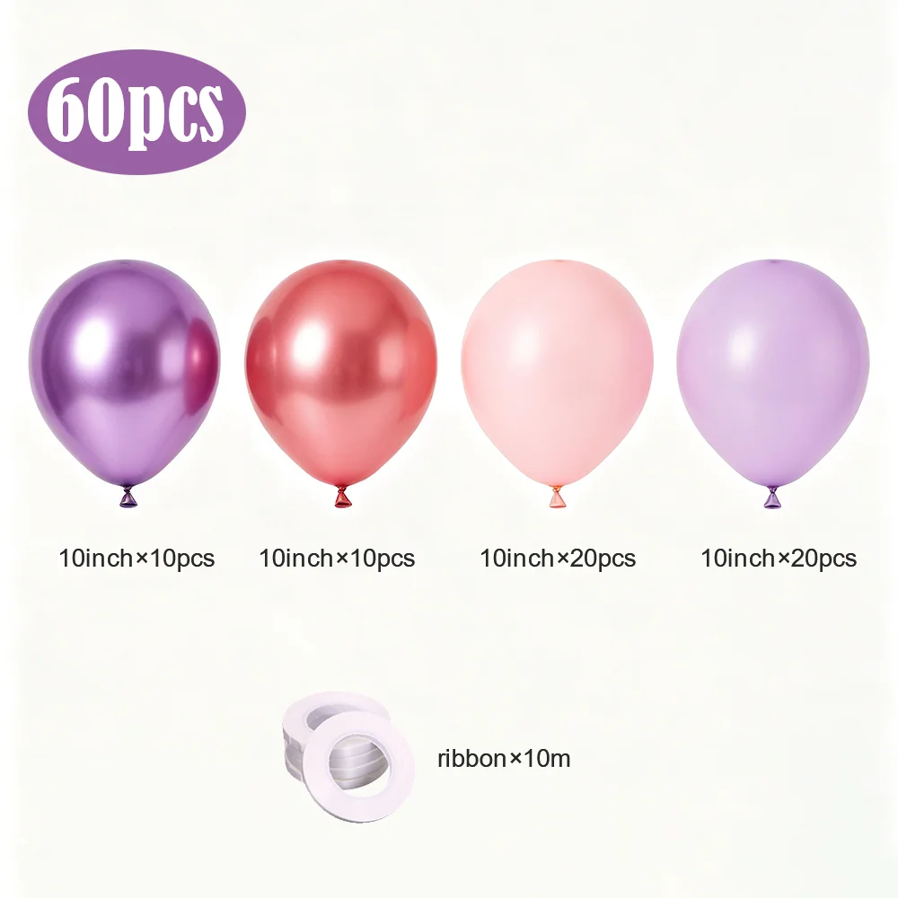 60/70 Stück Rosa Lila Partyballons Rote Violette Metallic-Latexballons für Mädchen Geburtstag Hochzeit Partydekoration Babyparty – Detail 2