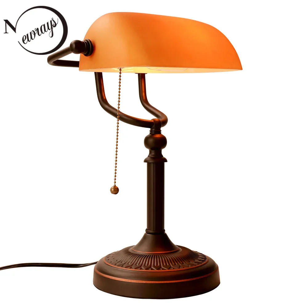 Retro classical E27 110/220V table lamp orange frosted glass shade bank lamp living room bedroom bedside study hotel desk lamp