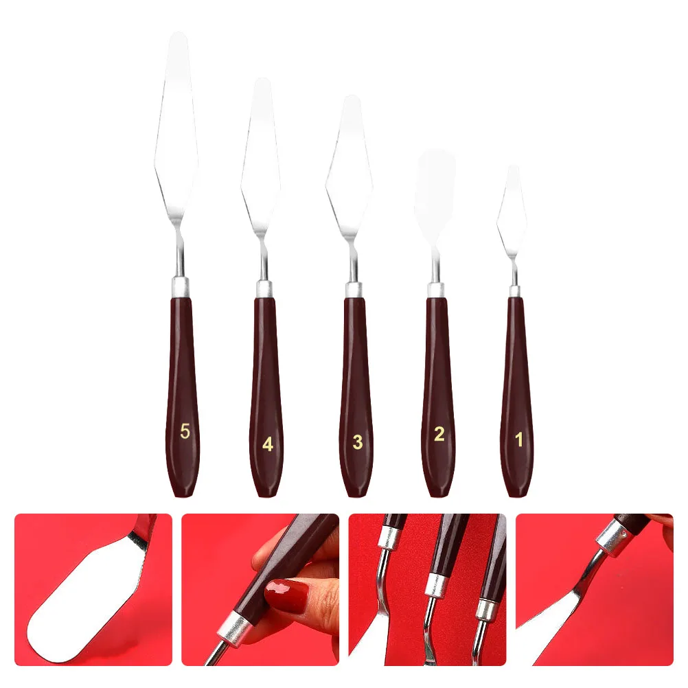 

5 pcs Oil Painting Spatula Stainless Steel Color Mixing Tool Art Supplies Perfect for Paint Various Blades Shape Size Long Use