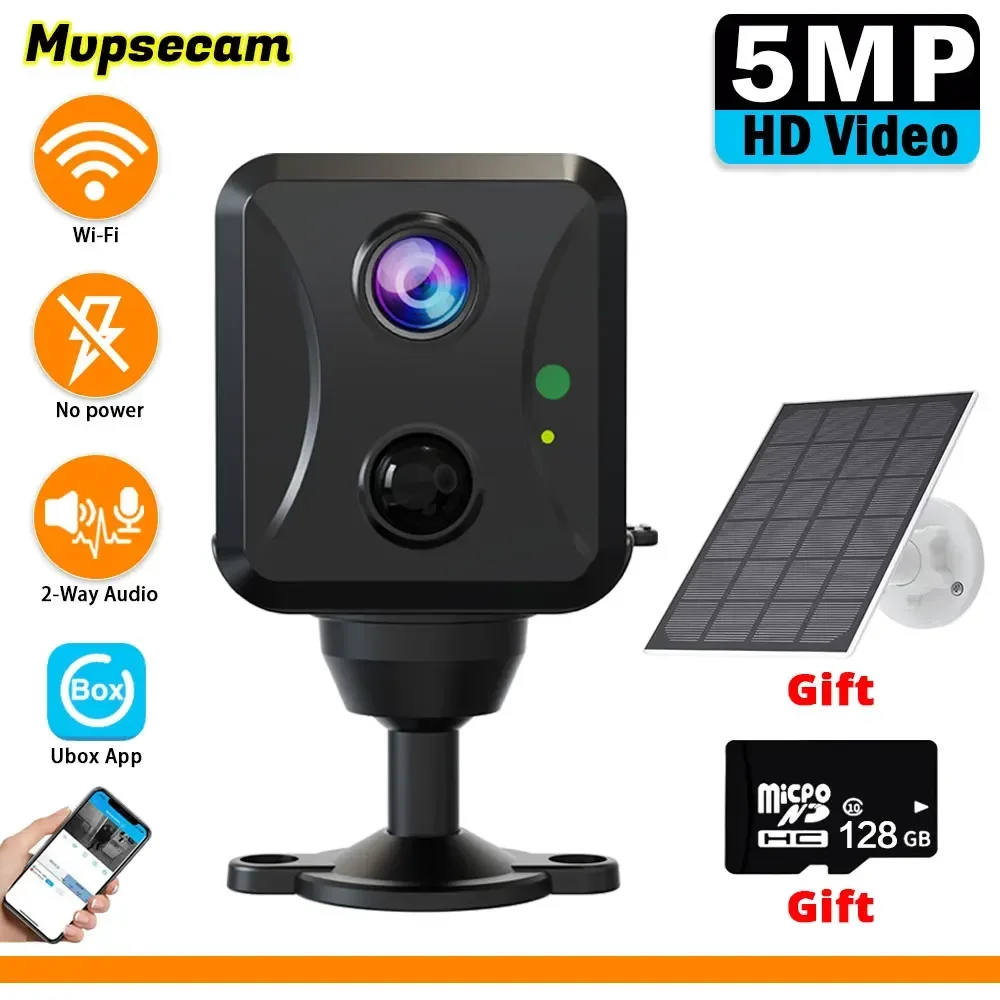 

5MP Mini Solar Security Camera WIFI Human Detection Smart Home Wireless Surveillance IP Camera With Solar Panel Recharge Battery