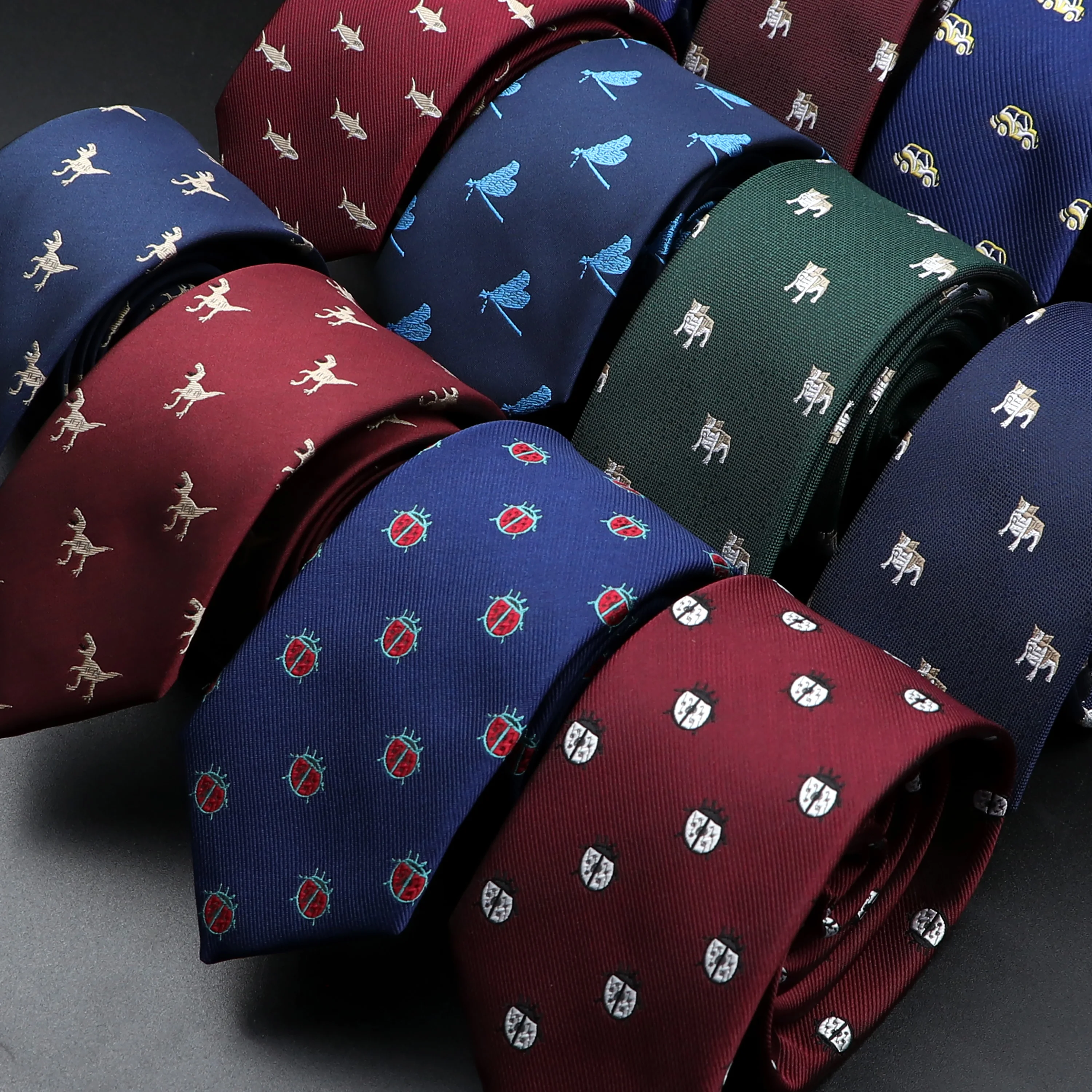 New Design Animal Tie For Men Polyester Woven Necktie Ladybug Dog Dinosaur Shark Jacquard Fashion Party Wedding Gravata Ties