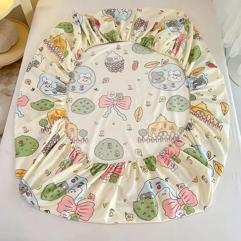 Thin Printed Fabric Dustproof Cover elastic cuff Bed Sheet Non Slip Mattress Protective Cover Full Cover Bed Sheet