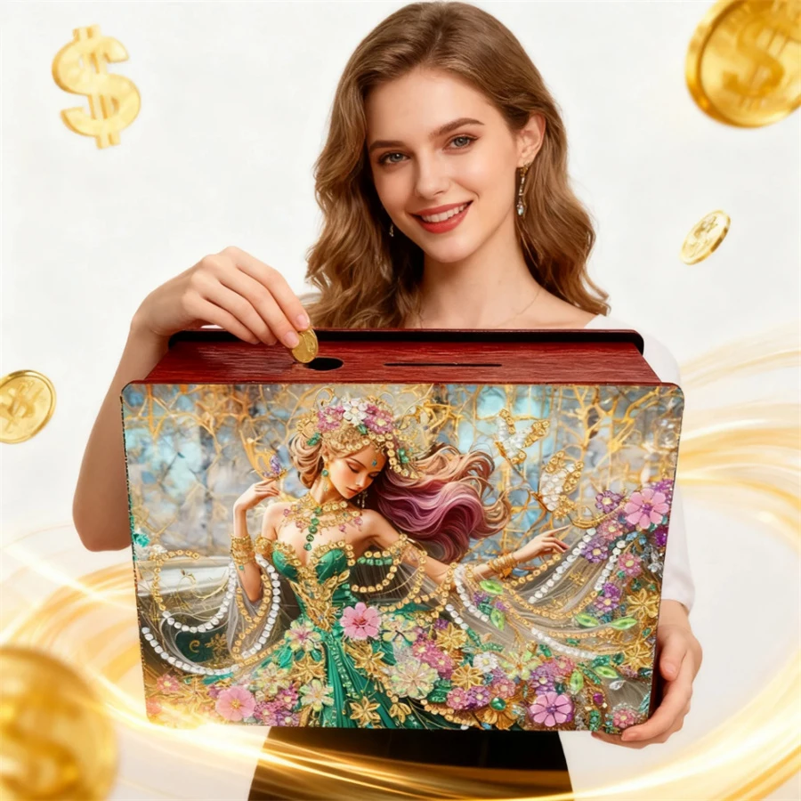

Flower Diamond Painting Money Box Fairy Coin Diamond Painting Money Saving Box Table Top DIY Money Storage Box Diamond Craft