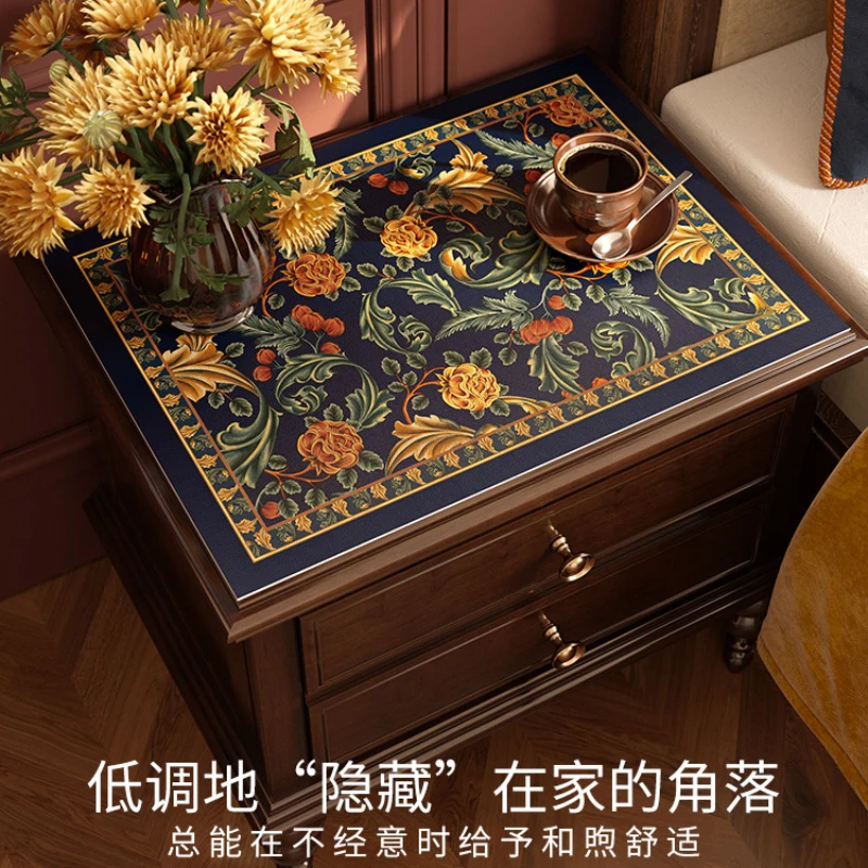 Retro American nightstand leather table mat light luxury waterproof wash free easy care dust tablecloth