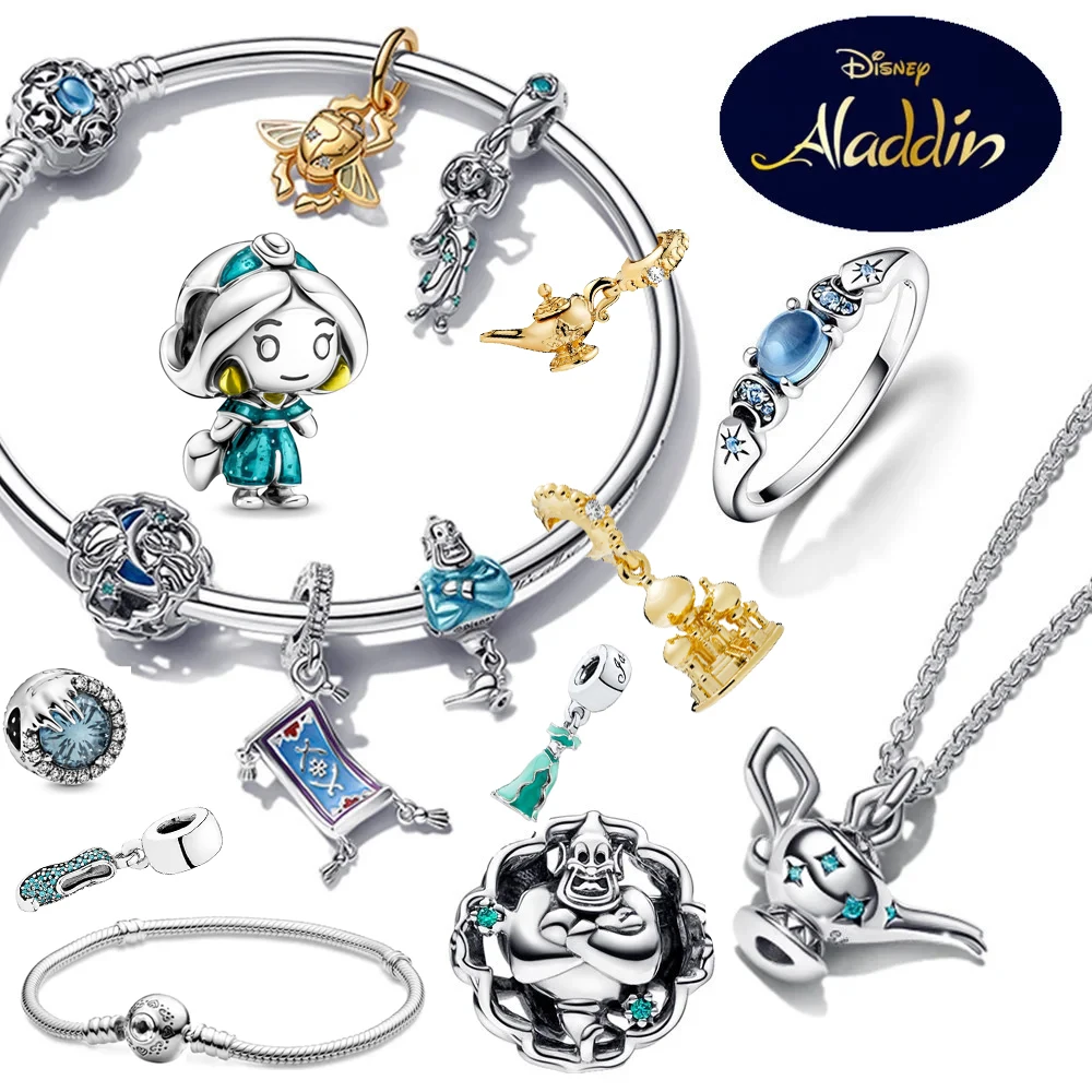 

925 Silver Miniso Disney Princess Aladdin Magic Carpet Dangle Charm Bead Jasmine Dress Pendant Fit Original Bracelet Jewellery