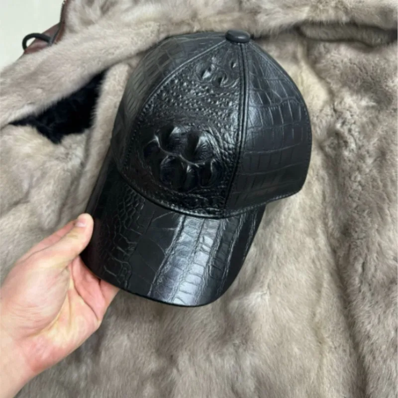 Fashion Mens Leather Cap Outside Casual Sun Protected Travel Baseball Cap Jazz Dance Party Adjustable Hats Accessories