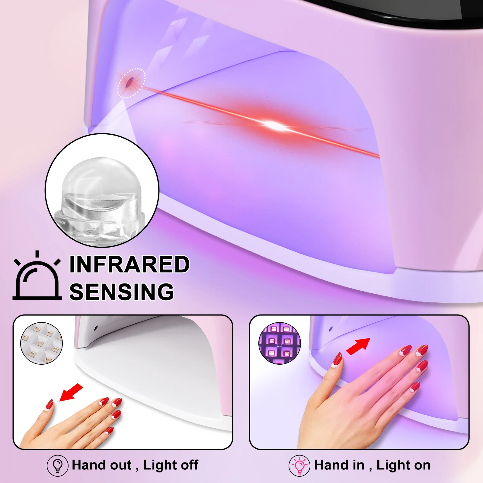 Lampada per unghie a LED UV Lampade per polimerizzazione delle unghie per salone domestico Potenti lampade per asciugatura a LED per tutti gli attrezzature professionali per unghie con smalto gel