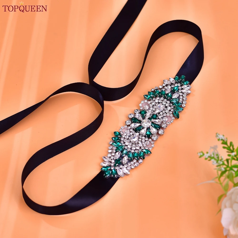 TOPQUEEN Sparkling Handmade Diamond Wedding Belt Long Dress Waist Decoration Bridesmaid Applique Belt Bridal Accessories S446KL