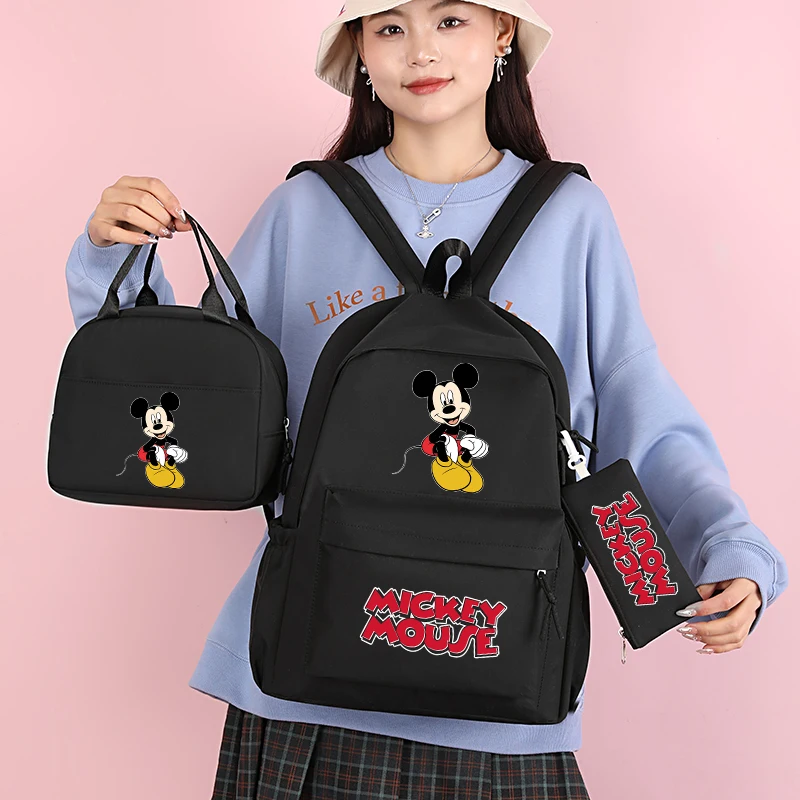 3Pcs/set Disney Mickey Mouse Backpack Cartoon Bookbag with Lunch Bag for Teenagers Boy Girl Schoolbag Comfortable Travel Sets