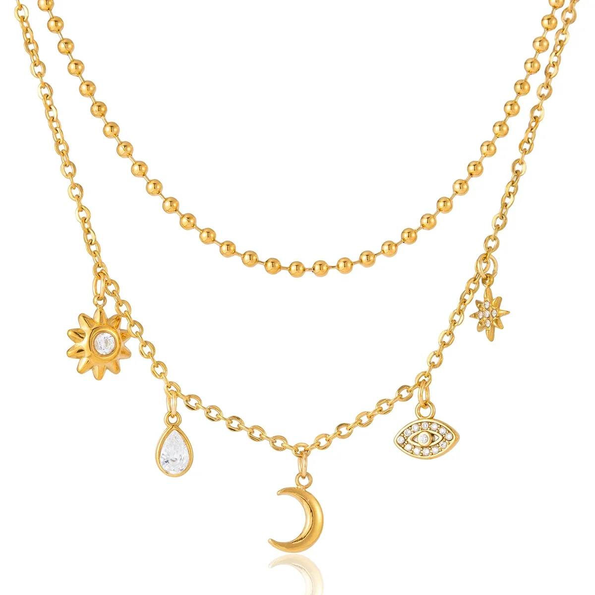 

Zircon Water Drop Sun Star Evil Eye Pendant Necklace For Women 18K Gold Plated Stainless Steel Necklace Fashion Jewelry