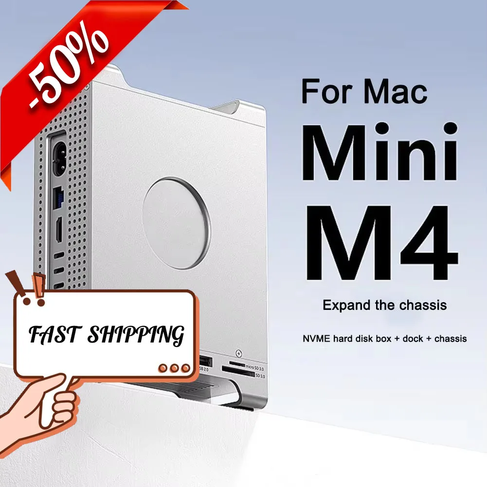 

Expansion Dock For Mac Mini M4 Aluminum Chassis Stand & Dock Full Cage SD3.0/TF3.0 Dual Cards Reader 4 USB-A Ports 10 Gbps