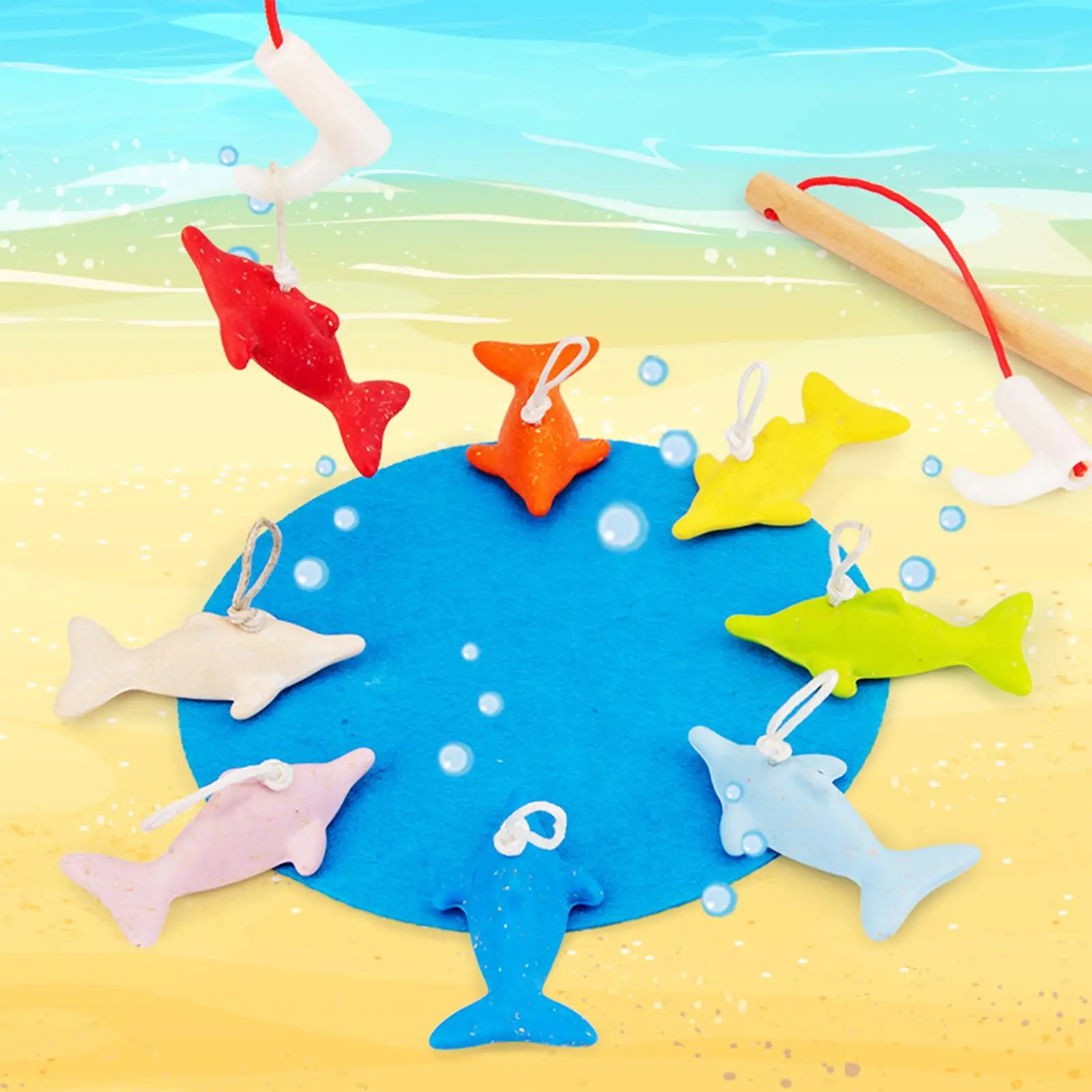 

Wooden Fishing Toy with Fishing Rods Motor Game for Children