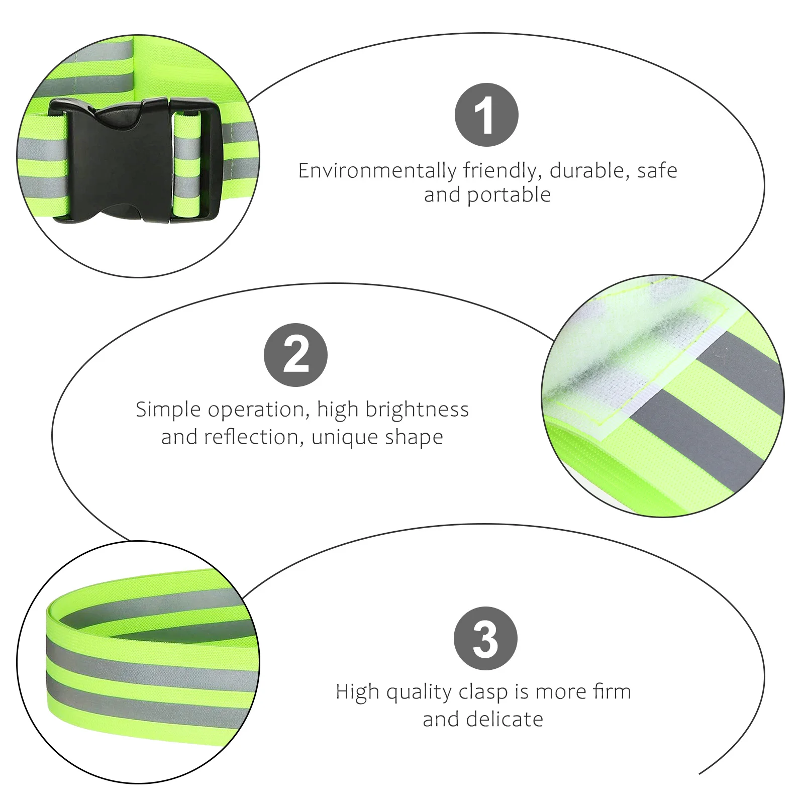 1 set Reflective Belt Wristbands Set Green High Visibility For Night Running Cycling Walking Workers Police Durable Lightweight