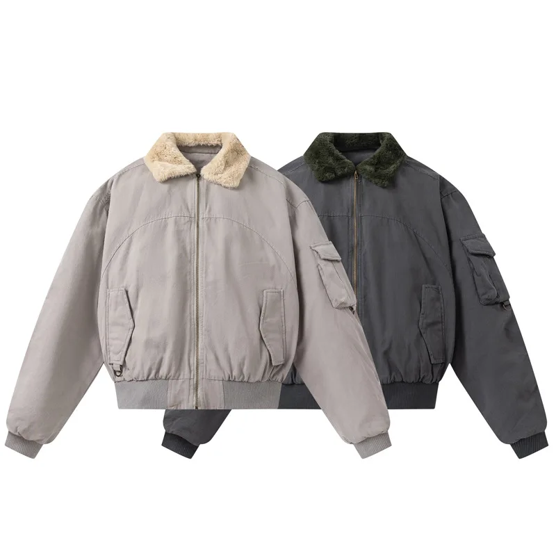 

Мужская куртка из технологичной ткани с эффектом потертости, со съемным меховым воротником, осенне-зимняя, свободного кроя, на молнии, из хлопка, для мужчин, Prakas