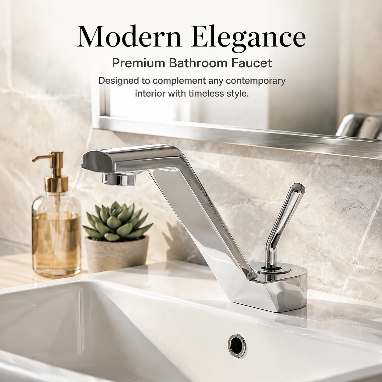 

Bright chrome bathroom faucet, solid brass modern single handle deck mounted basin faucet, bathroom vanity hot and cold water to