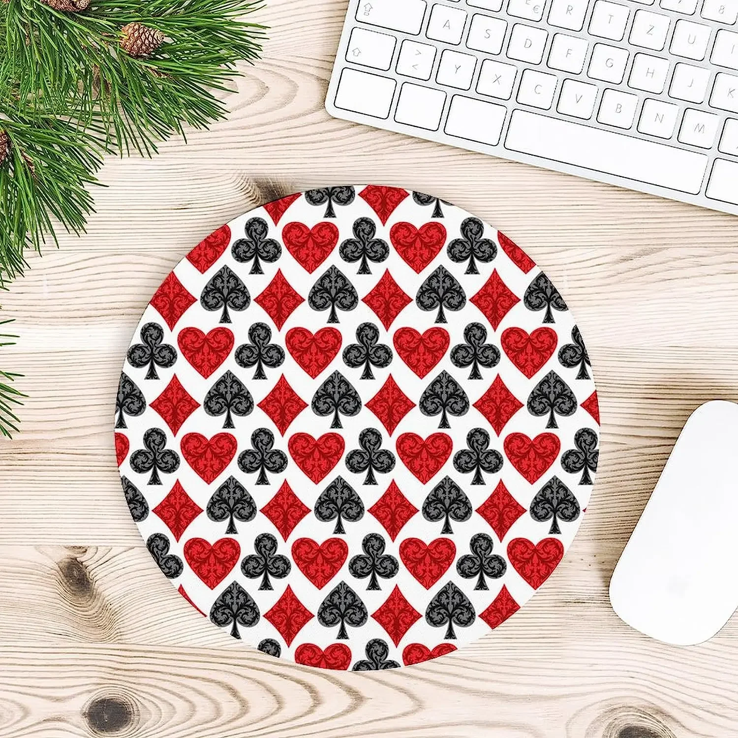 Playing Card Poker Round Mouse Pad Cute MousePads Non-Slip Mouse Mat for Laptop Computer Work Office Home 7.9x7.9 Inch