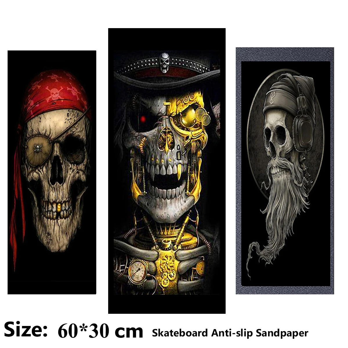 Dark Skull with Eerie Colors Pattern Electric Scooter Anti-slip Sticker Sandpaper Skateboard Grip Tape Sheet 60*30cm