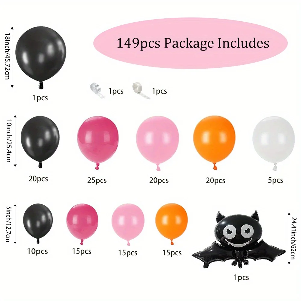 149PCS Halloween Balloon Garland Arch Kit Ghost and Bat Foil Balloons Halloween Birthday Anniversaries and Celebrations