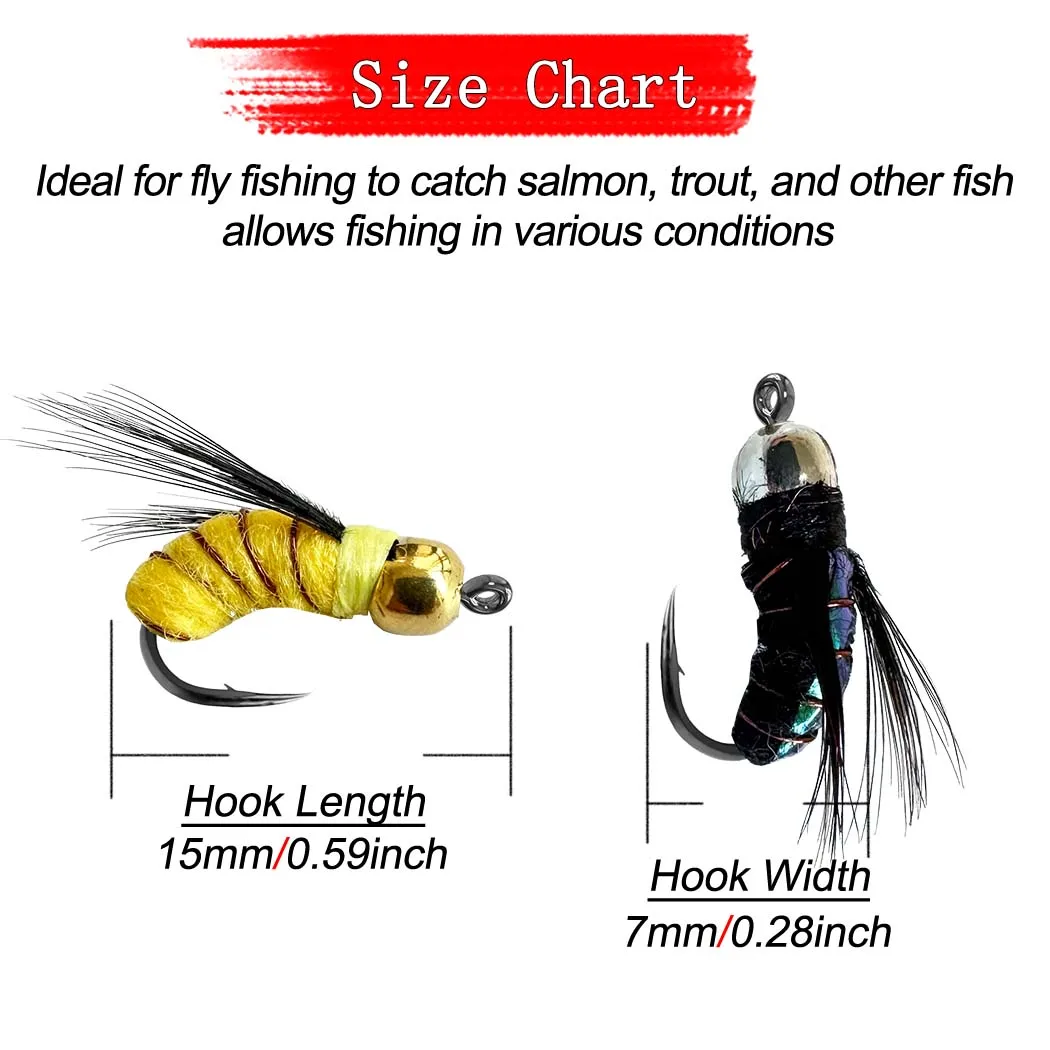 10Pcs/Box Fly fishing Bead Head Fast Sinking Humpy Flies Lure, Wet/Dry Insect Bait Fishing For Trout/Bass/Salmon Bait Lures