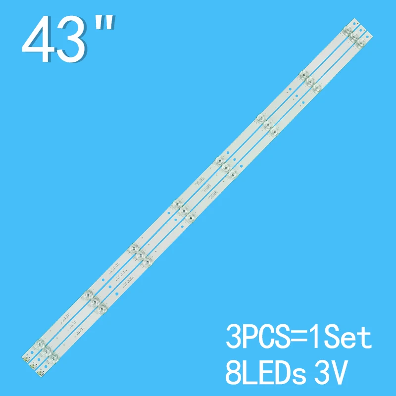 780mm 3 pcs/set tv backlight led strip For Lenovo 43inch 8led square lens 43HR332M08A5 V2 430D22 43D0 43D01AF 43D200