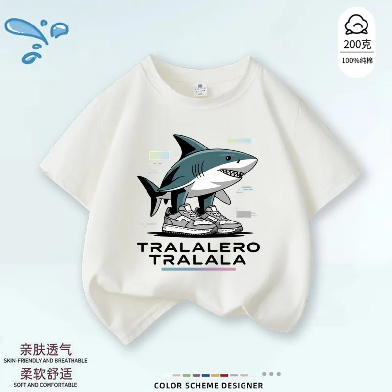 Tongge Wooden Stick  Children's Pure Cotton Short Sleeved Boys and Girls Round Neck Half Sleeve Fashion Parent Child Clothing