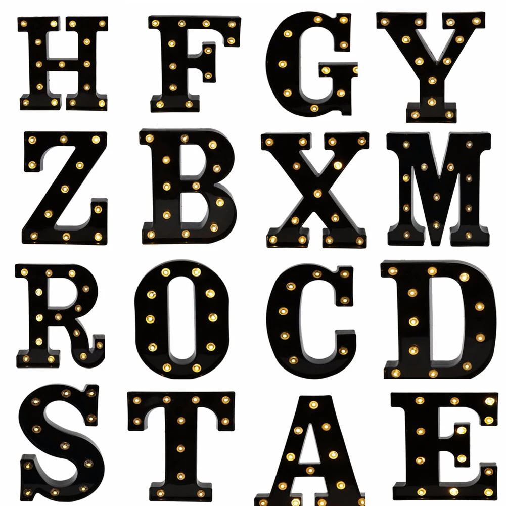 Newly Design Led Letters Lights 26 Alphabet Black Decorative Marquee Lamps for Wedding Party Birthday Home Bar Decoration