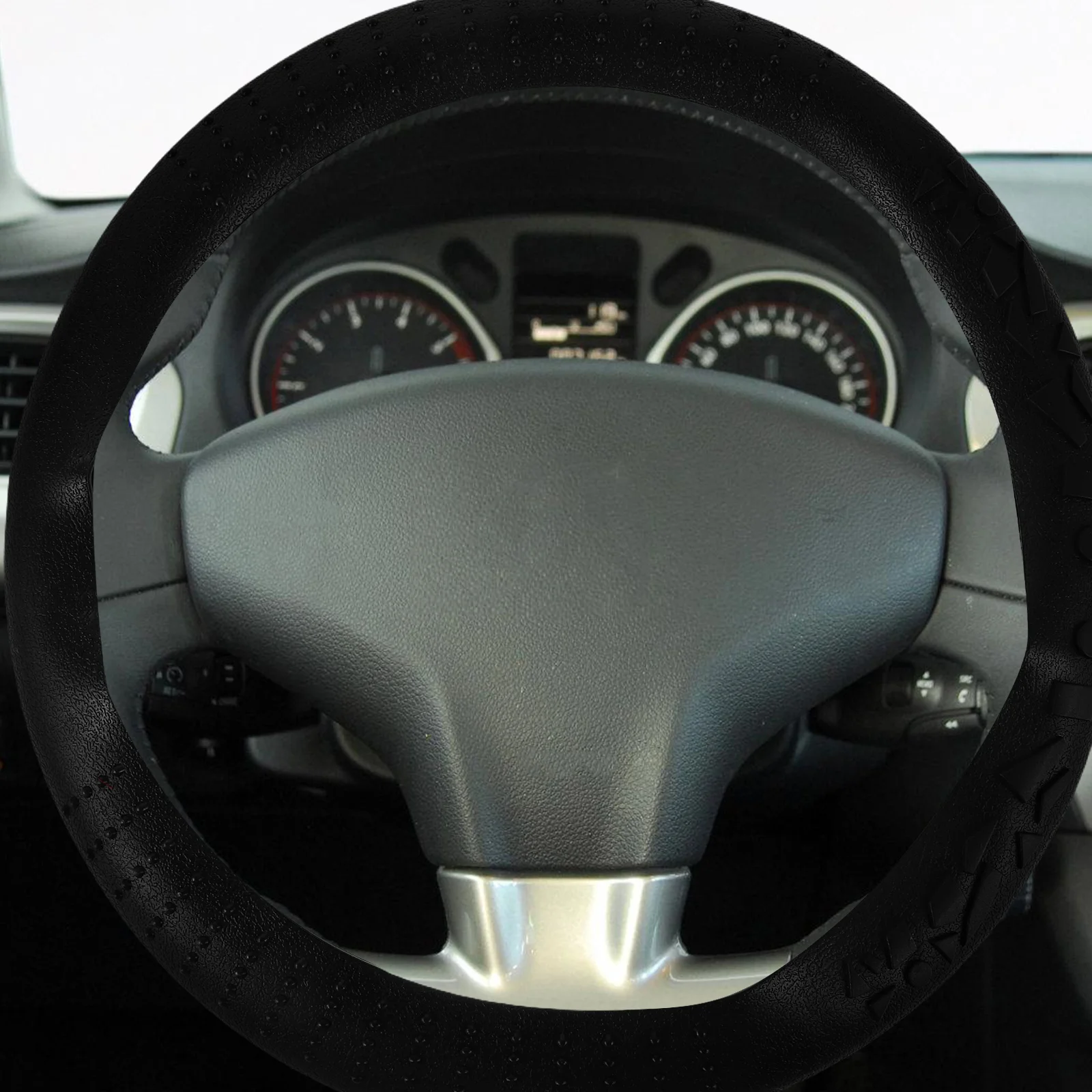 

Silicone Steering Wheel Cover Universal Fit Elastic Anti-Slip Geometric Pattern Durable Car Steering Protector Sun Protection