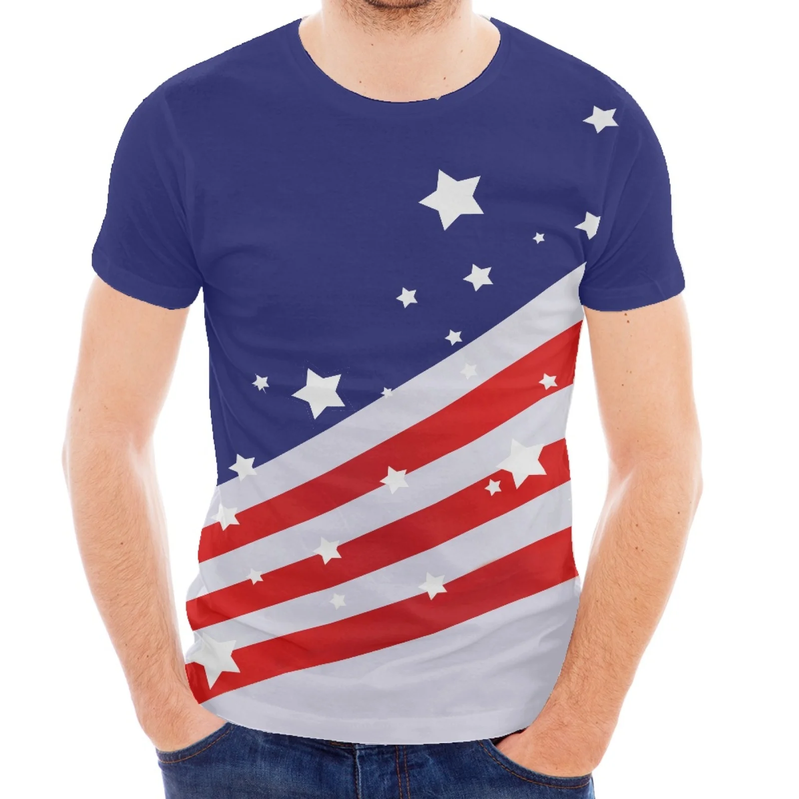 

Men's Short Sleeve 2022 Summer New 3D American Flag Print Casual Sport Round Neck Short Sleeve Slim Tee EuropeAn-American Style