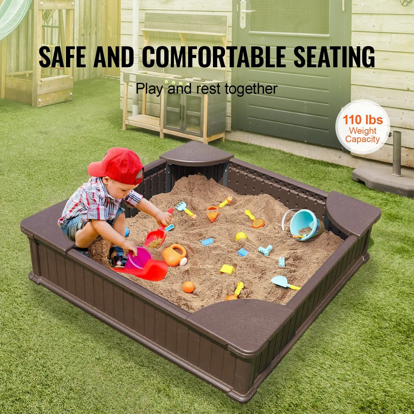 Sandbox with Cover, 48.6x48.6x12.4 in Square Sand Box,