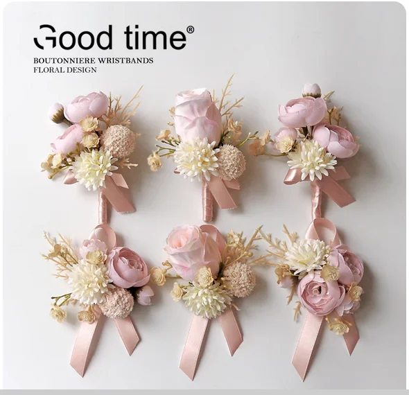 

Sweet milk tea color wrist flower brooch bride and groom lapel bridesmaid sisters flower wedding photography clothing brooch