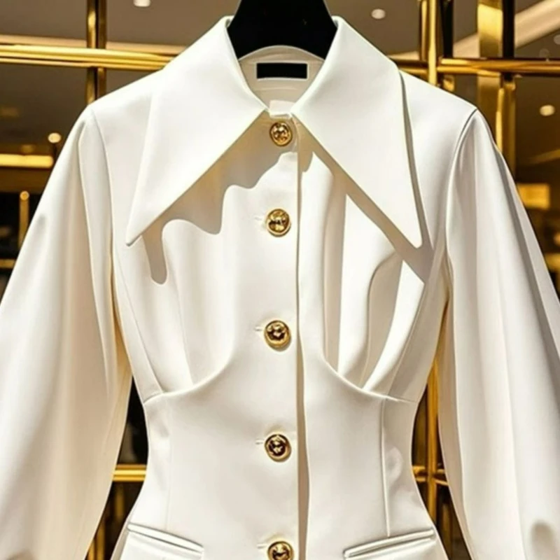 قميص خصر مشدود على الطراز الفرنسي لأزياء الربيع مع قميص أبيض فاخر وراقي فريد وجميل للغاية