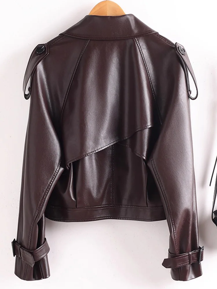 New Women Split Leather Moto Biker Jacket Spring Autumn Fashion Vintage Design Loose Short Coat Casual Leather Outerwear Female