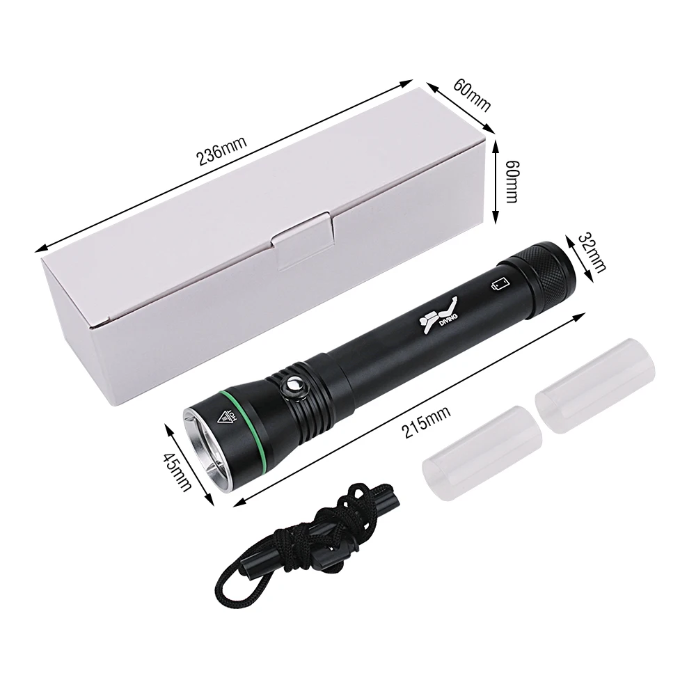 BORUiT Super Bright 2000LM LED Scuba Diving Flashlight P50 Underwater 100M IPX8 Waterproof Torch Spearfishing Lantern