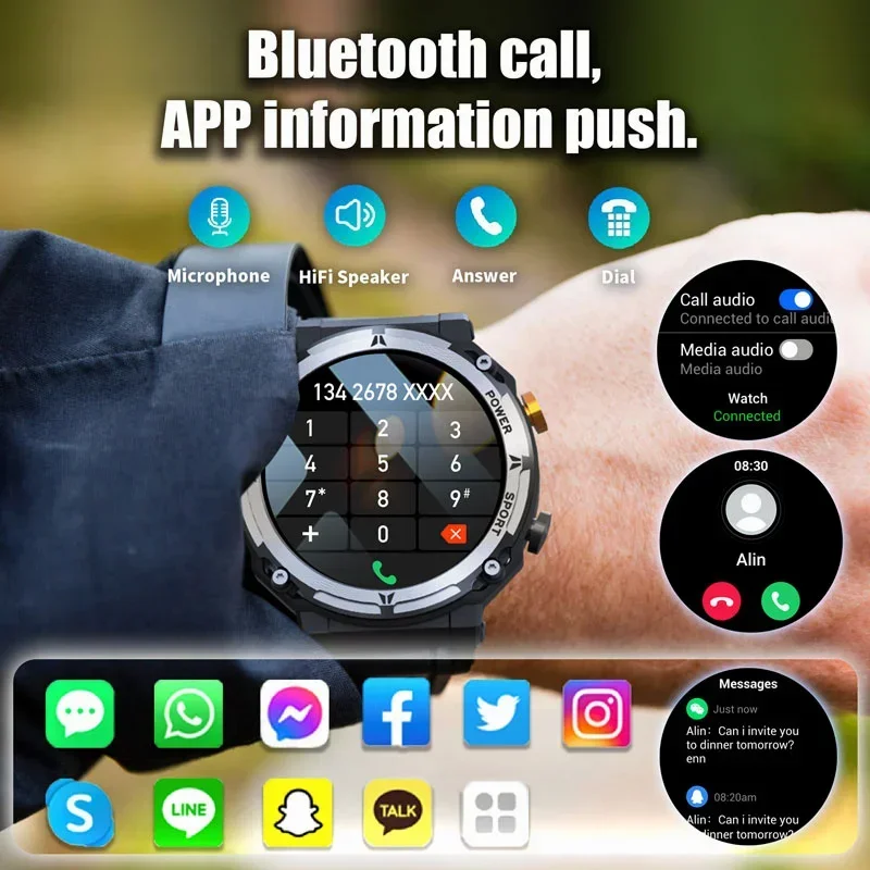 Nowy wojskowy inteligentny zegarek dla mężczyzn Bluetooth Call Fitness Tracker 5ATM Wodoodporny sportowy smartwatch na nadgarstek dla Xiaomi Android Phone 2025