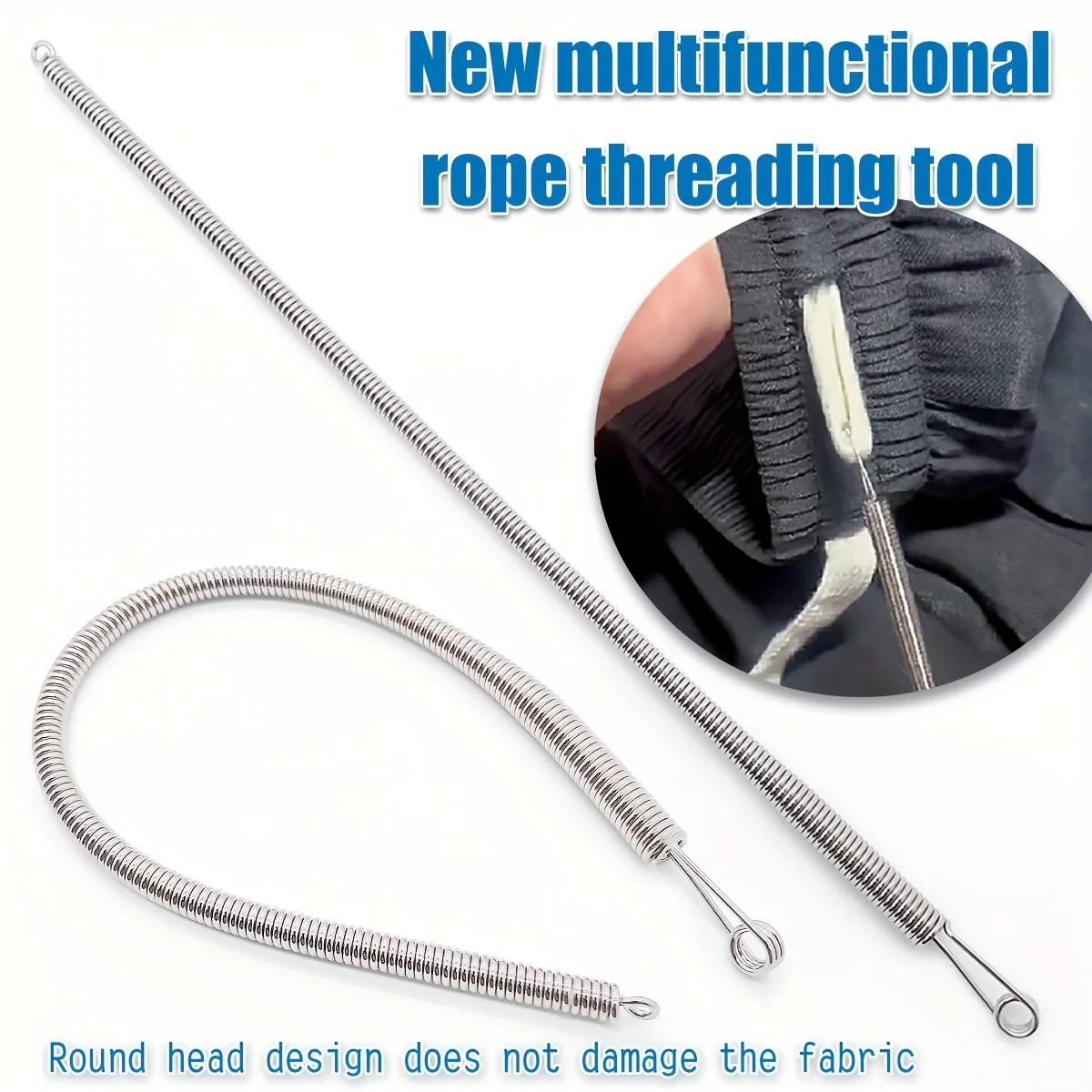 1pc flexible spring rope threading tool - silver gray needle threading tool for pulling ropes, elastic bands, and crafts