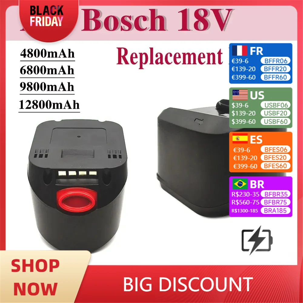 18V 12800mAh lithium-ion rechargeable battery for Bosch PSR LI-2 backup lithium-ion battery 2 607 336 039 2 607 336 208