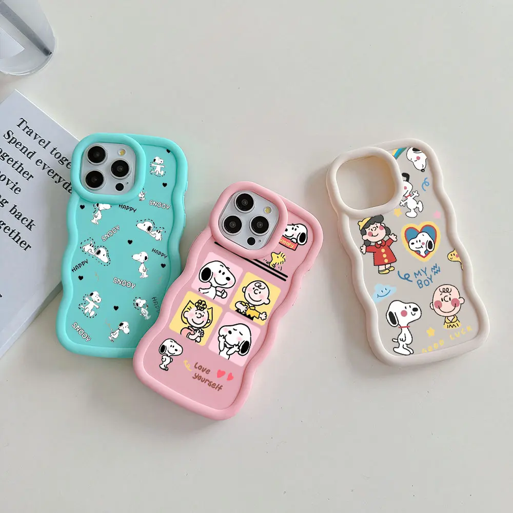 Cartoon Snoopies Phone Case for IPhone 15 14 13 12 11 Pro Max XR XS X 7 8 Plus SE20 Candy Color Soft TPU Back Cover