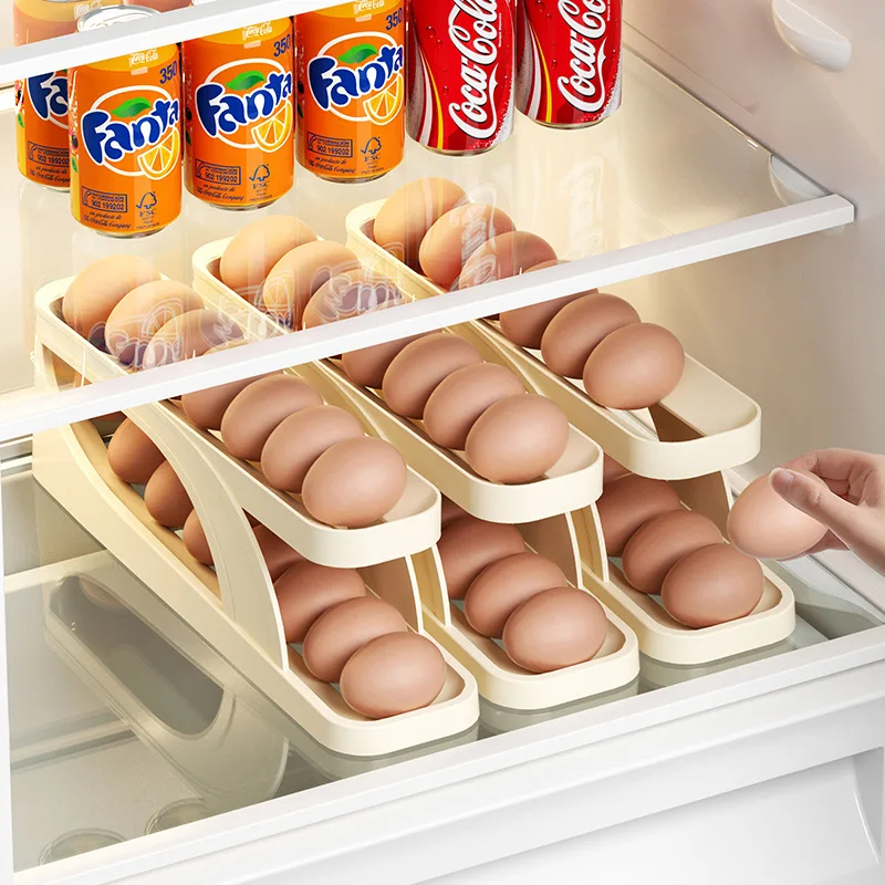 Automatic Scrolling Egg Rack Holder Rolldown Refrigerator Egg Dispenser Kitchen Egg Storage Box Egg Stand For Fridge Egg Tray