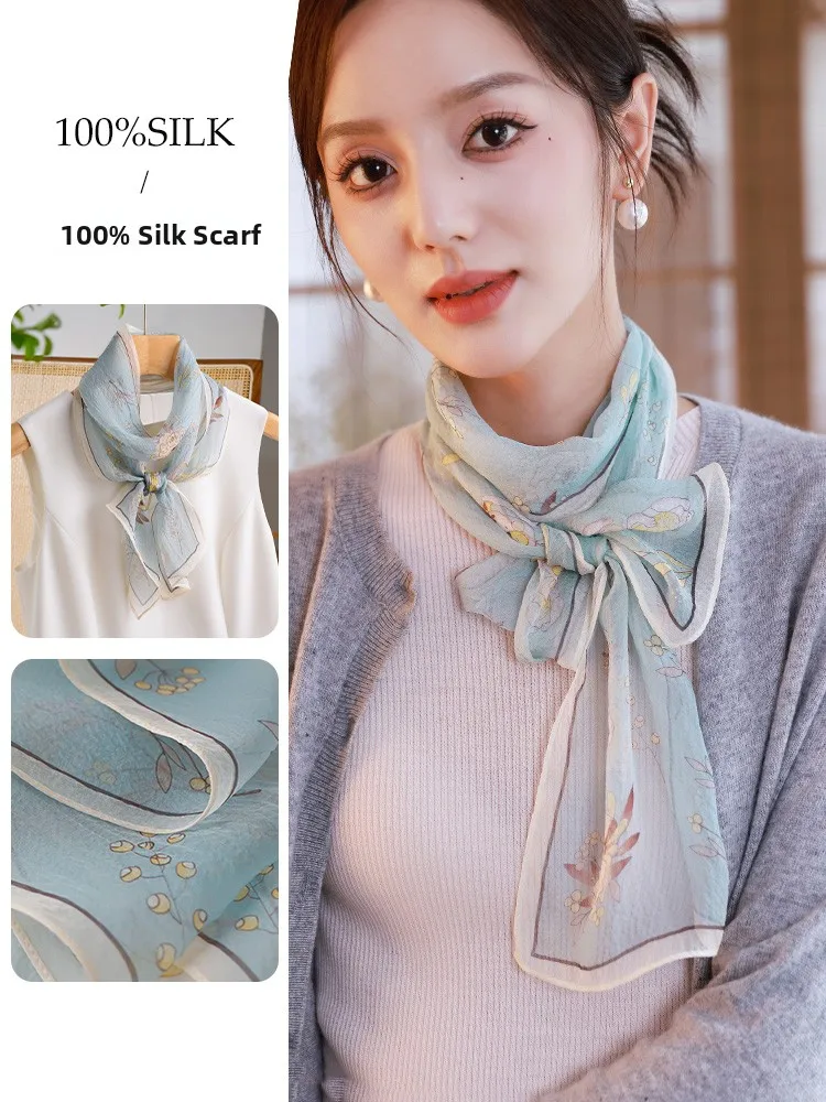 silk-scarf-thin-narrow-float-band-summer-lightweight-neck-protection-mom-scarf-shawl-printed-floral-women's-fashion-accessories