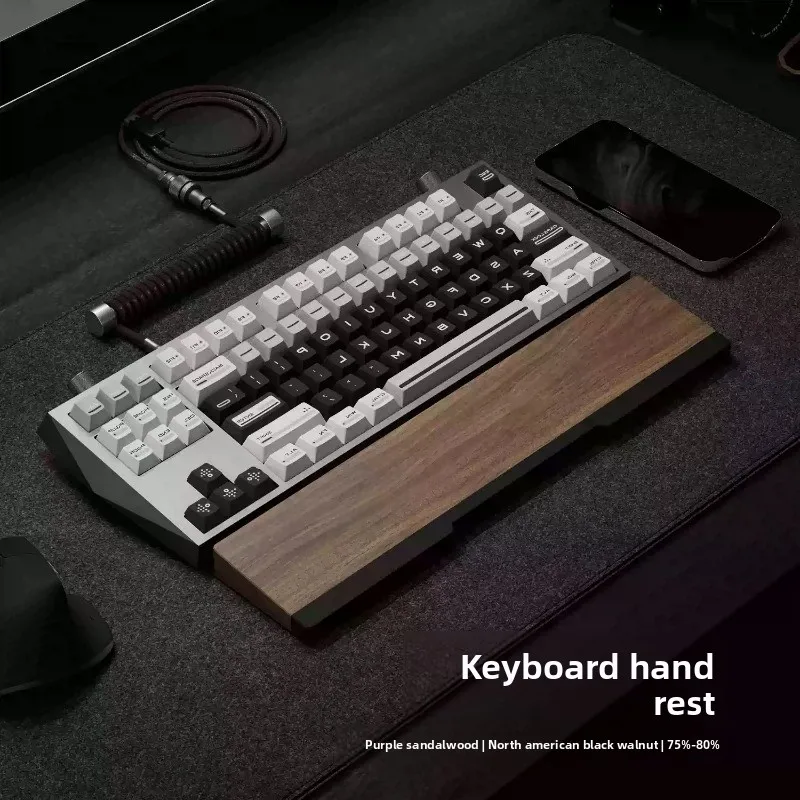 Black Walnut Wood Keyboard Wrist Rest Purple Sandalwood Palm Support Ergonomic 75%-80% Keyboard Mat Premium Typing Comfort Pad